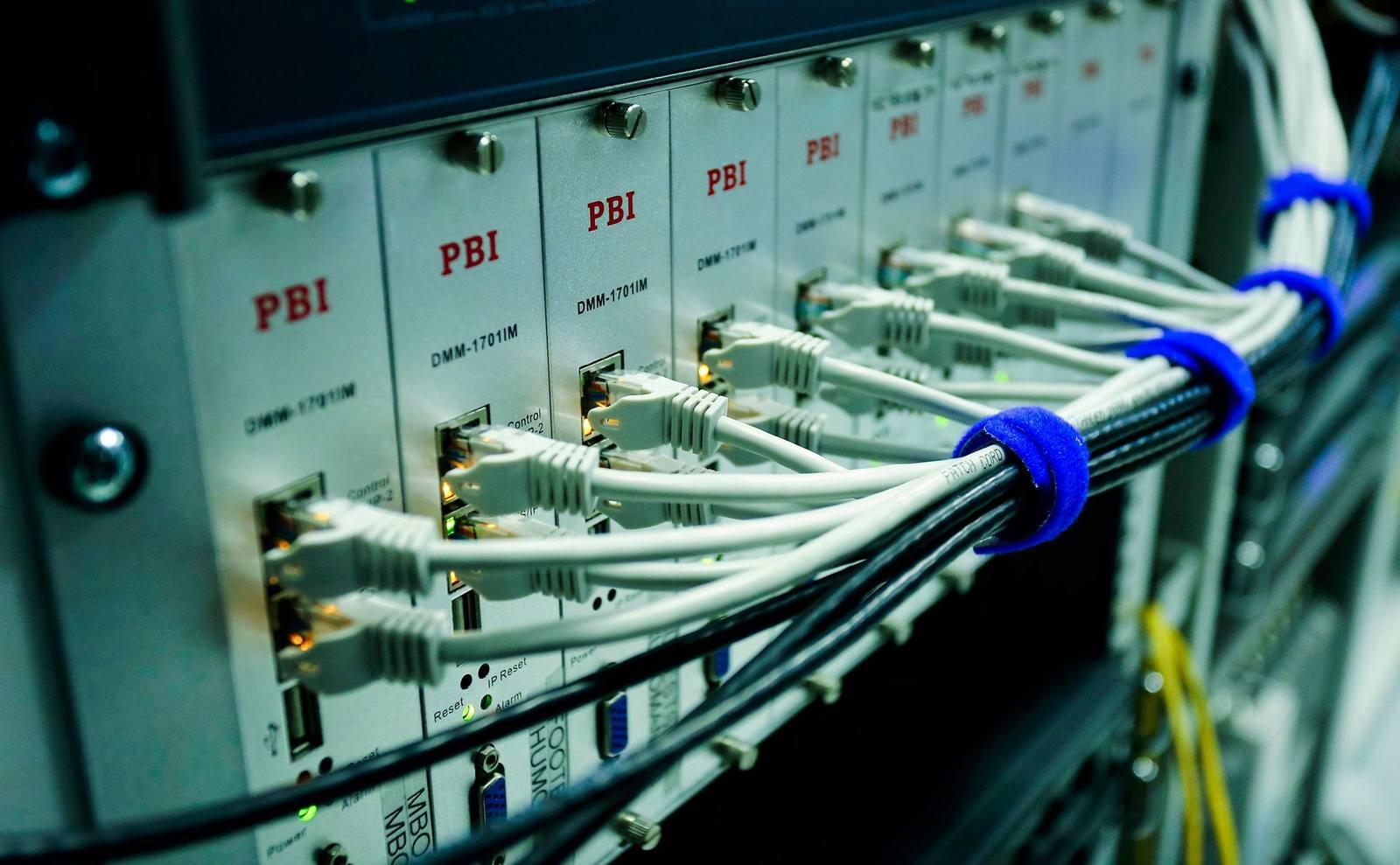 Close-up of networking cables and equipment